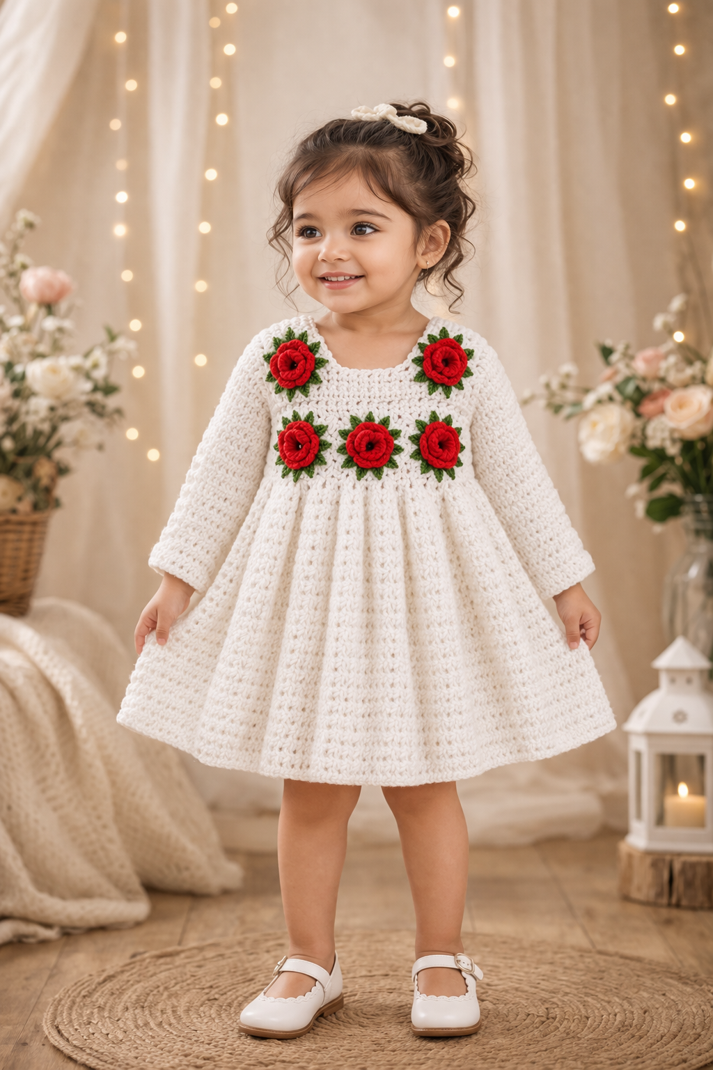 Handmade Organic Cotton Ivory Rose Elegance Frock