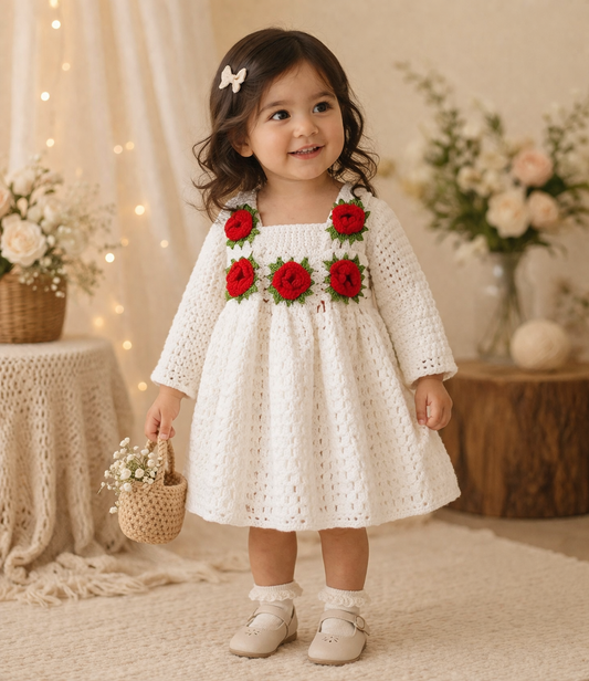 Handmade Organic Cotton Ivory Rose Elegance Frock