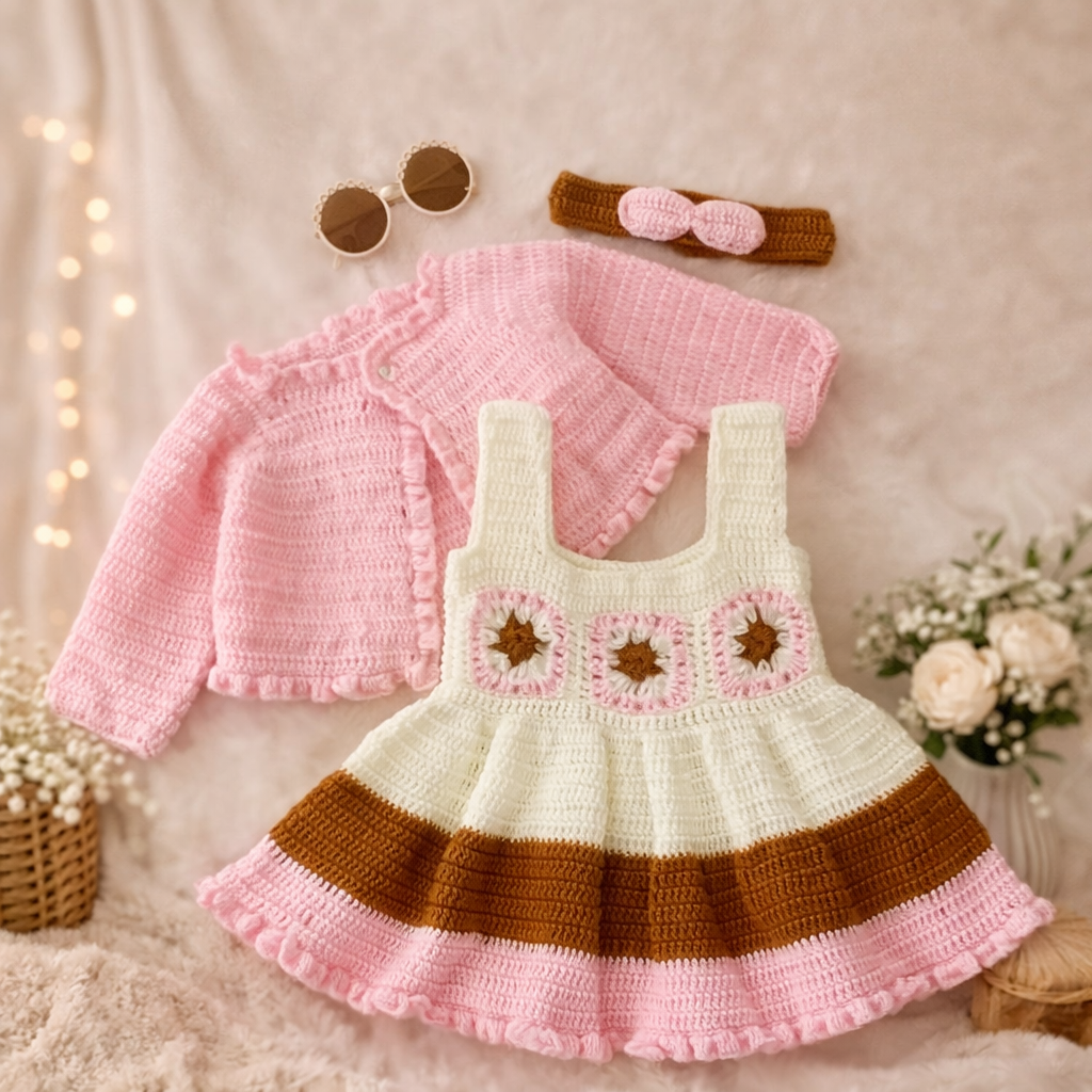 Handmade Organic Cotton Blush Cocoa 2-Piece Crochet Set