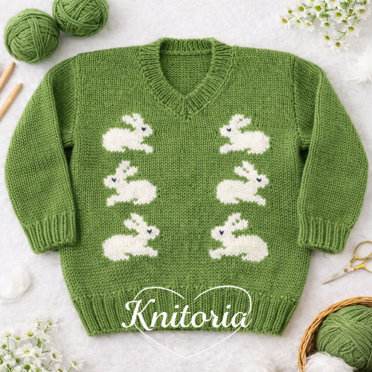 Handmade Bunny Knit Baby Sweater – Soft Wool/Cotton