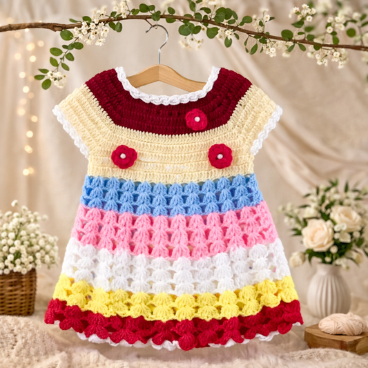 Handmade Organic Cotton Rainbow Dream Crochet Frock