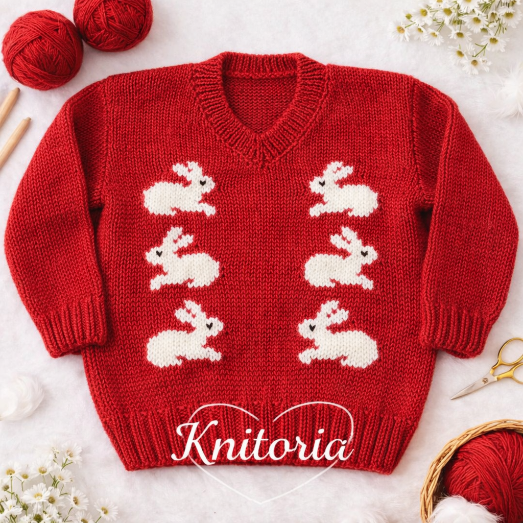 Handmade Bunny Knit Baby Sweater – Soft Wool/Cotton