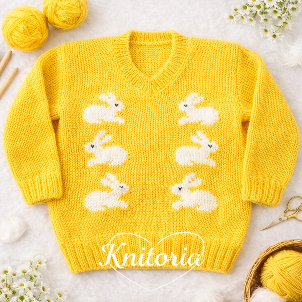Handmade Bunny Knit Baby Sweater – Soft Wool/Cotton