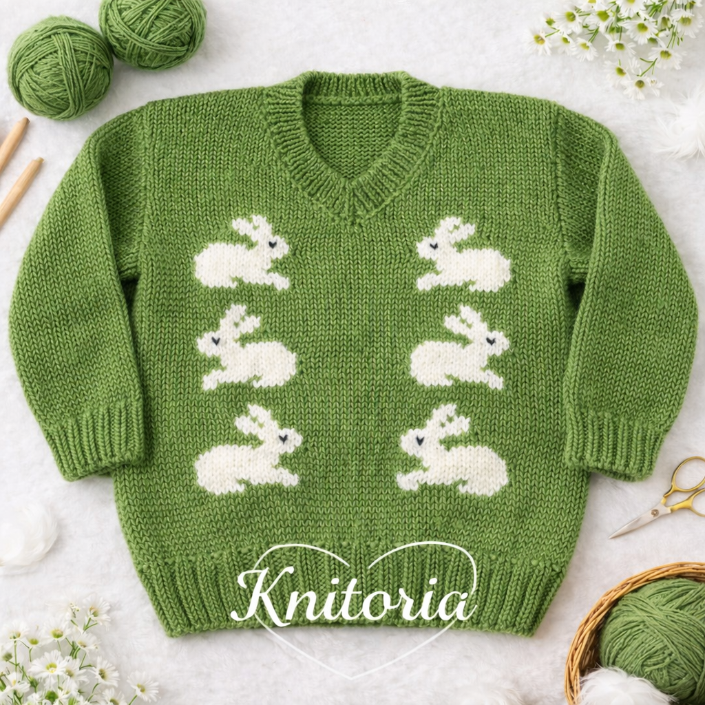 Handmade Bunny Knit Baby Sweater – Soft Wool/Cotton
