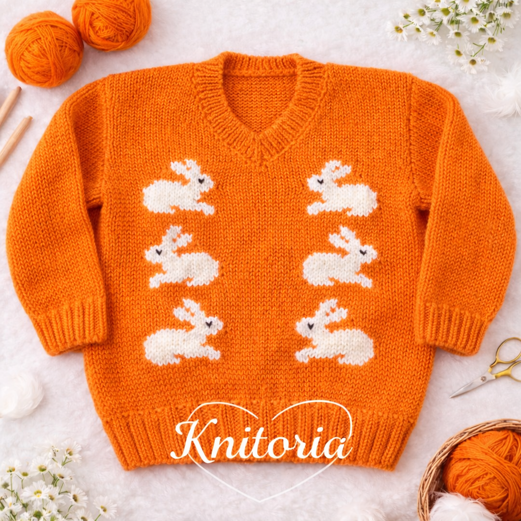 Handmade Bunny Knit Baby Sweater – Soft Wool/Cotton