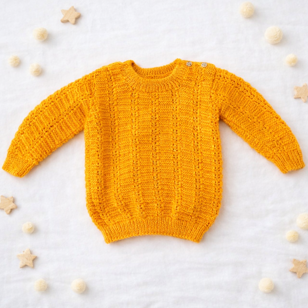 Handmade Baby Wool Sweater – Yellow Soft Knit Winter Wear