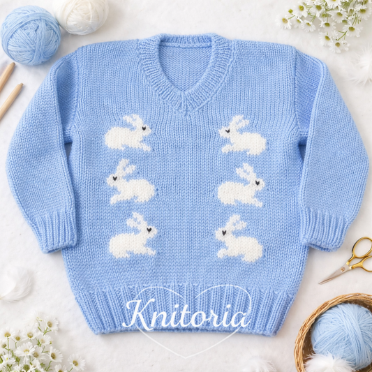 Handmade Bunny Knit Baby Sweater – Soft Wool/Cotton