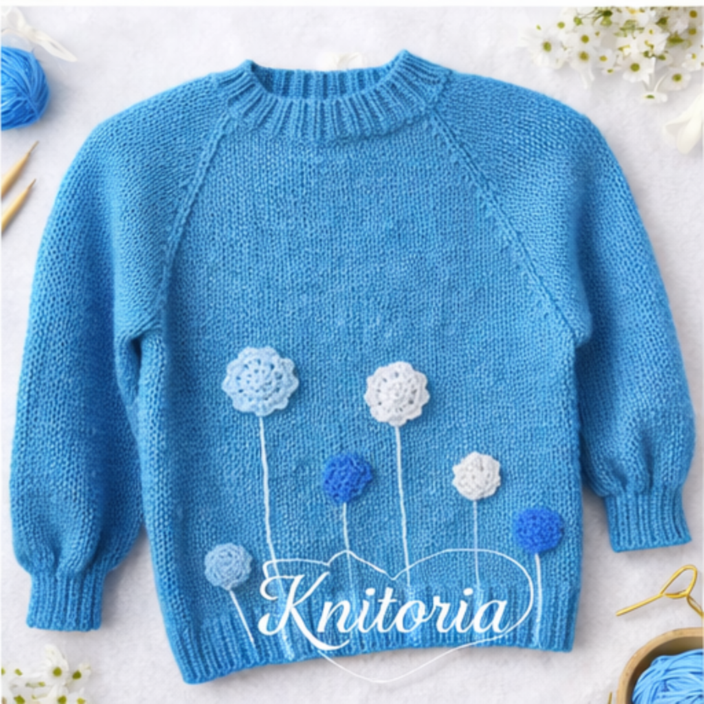 Handmade Pom Flower Baby Sweater – Soft Knit