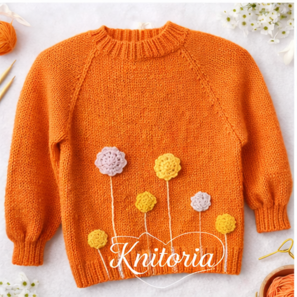 Handmade Pom Flower Baby Sweater – Soft Knit
