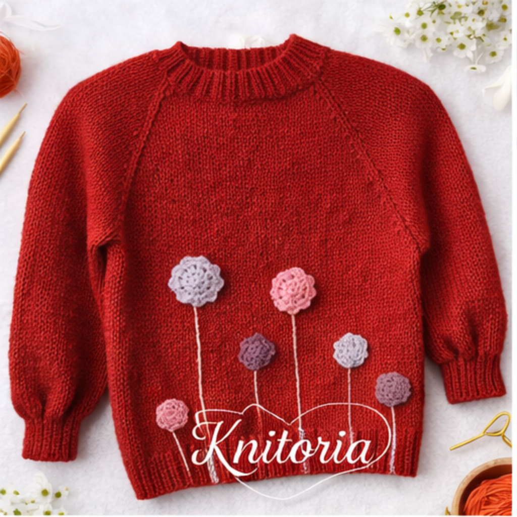 Handmade Pom Flower Baby Sweater – Soft Knit