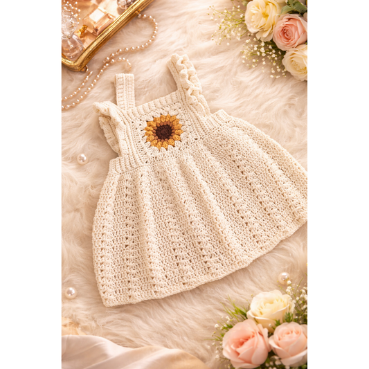 Handmade Organic Cotton Sunflower Whisper Crochet Frock