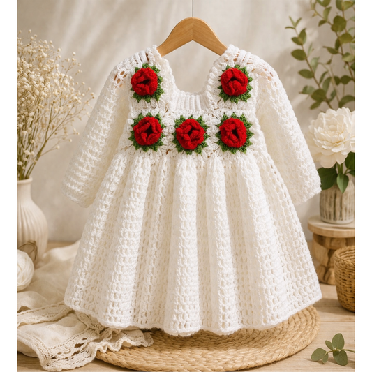 Handmade Organic Cotton Ivory Rose Elegance Frock